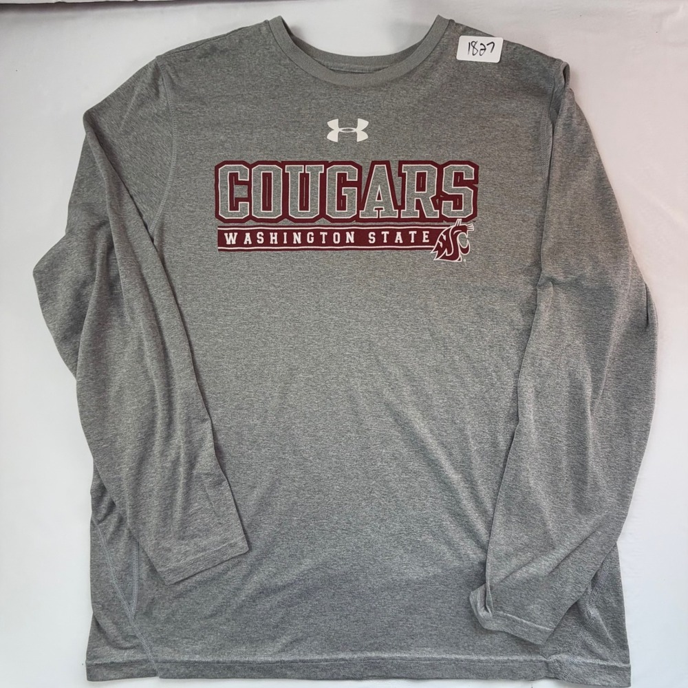 Under Armour WSU Cougars Shirt Mens 2XL Gray Long Sleeve WSU Washington State
